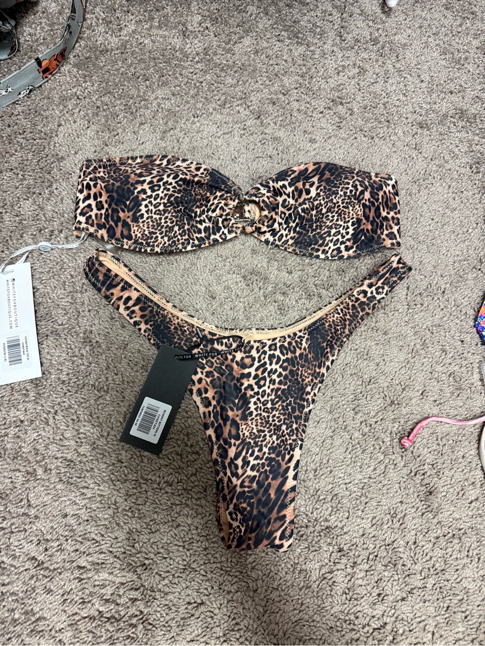 White Fox Boutique Leopard Print Bandeau Bikini - Brown/Black